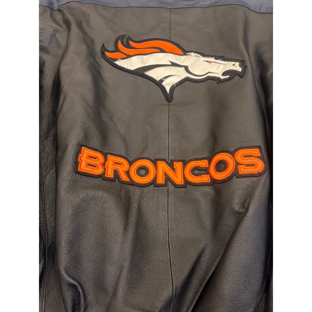 G-III Carl Banks Denver Broncos Leather Bomber Jacket Mens Black Orange Blue NFL